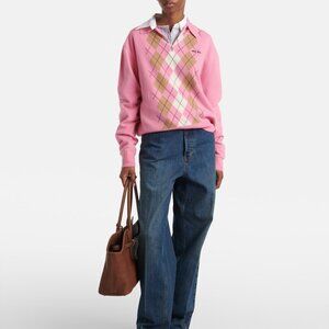 Miu Miu Argyle cashmere polo sweater